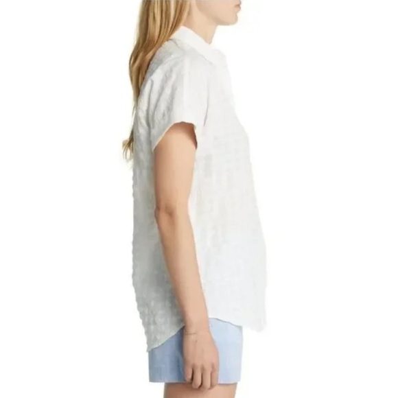 Beachlunchlounge Women's Button Front Shirt Medium White Gingham Cotton Modest - Picture 5 of 16